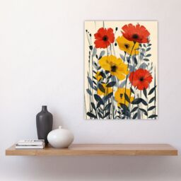 "Artery8 Wall Art Print Yellow & Red Wildflowers Blooming Modern Poster - Size: W24"" x H32""" - thumbnail 4