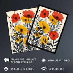 "Artery8 Wall Art Print Yellow & Red Wildflowers Blooming Modern Poster - Size: W24"" x H32""" - thumbnail 2