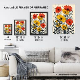 "Artery8 Wall Art Print Yellow & Red Wildflowers Blooming Modern Poster - Size: W24"" x H32""" - thumbnail 3