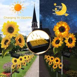 KORVIXA 2X Solar Powered 3 Heads LED Garden Light in Yellow - Size: 100 cm - thumbnail 5