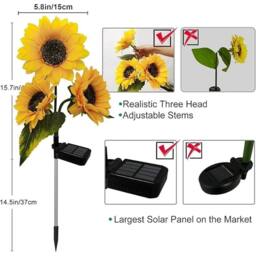 KORVIXA 2X Solar Powered 3 Heads LED Garden Light in Yellow - Size: 100 cm - thumbnail 2