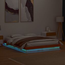 Berkfield Home LED Bed Frame without Mattress Wax Brown 160x200 cm Solid Wood - thumbnail 1