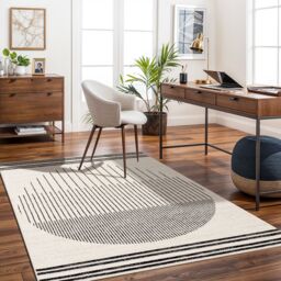 Livabliss Pisa-Geometric Black Grey Ivory Modern Living Dining Bedroom Rug in Off-White - Size: 130 cm x 190 cm - thumbnail 8