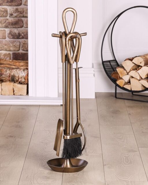 Dibor Antique Brass Fireside 4pc Companion Set Fireplace Tool Set - 75cm High in Copper - image 1
