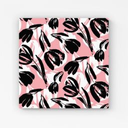 Warren Reed - Designer Nature Flat Spring Flower Motif In Pink & Black Color Canvas - Size: w10 inch x h10 inch - thumbnail 1