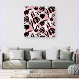 Warren Reed - Designer Nature Flat Spring Flower Motif In Pink & Black Color Canvas - Size: w10 inch x h10 inch - thumbnail 4