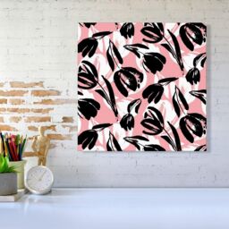 Warren Reed - Designer Nature Flat Spring Flower Motif In Pink & Black Color Canvas - Size: w10 inch x h10 inch - thumbnail 2
