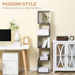 HOMCOM 5-Tier Bookshelf Freestanding Bookcase Storage Shelves, White - thumbnail 4