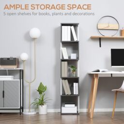 HOMCOM 5-Tier Bookshelf Freestanding Bookcase Storage Shelves, White - thumbnail 5