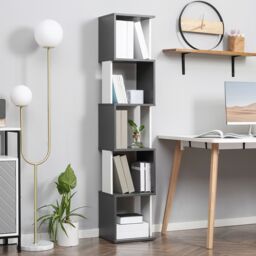 HOMCOM 5-Tier Bookshelf Freestanding Bookcase Storage Shelves, White - thumbnail 1