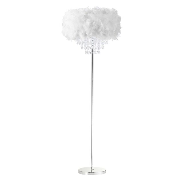 Happy Homewares Modern Chandelier Feather Floor Lamp with Waterfall Acrylic Droplets in White - image 1
