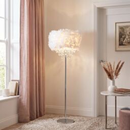 Happy Homewares Modern Chandelier Feather Floor Lamp with Waterfall Acrylic Droplets in White - thumbnail 4
