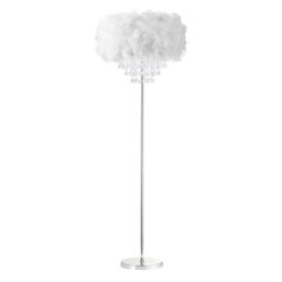 Happy Homewares Modern Chandelier Feather Floor Lamp with Waterfall Acrylic Droplets in White
