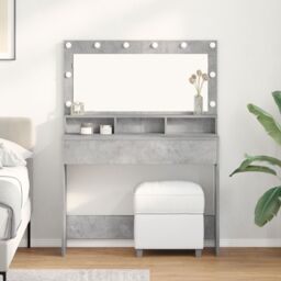 Berkfield Home Dressing Table with LED Lights - Concrete Grey, 100x41x135 cm in Grey - Size: 100 x 41 x 135 cm - thumbnail 1