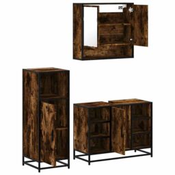 Berkfield Home 3 Piece Bathroom Furniture Set Smoked Oak Engineered Wood in Brown - thumbnail 6