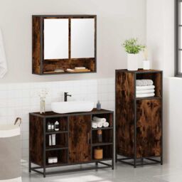 Berkfield Home 3 Piece Bathroom Furniture Set Smoked Oak Engineered Wood in Brown - thumbnail 4