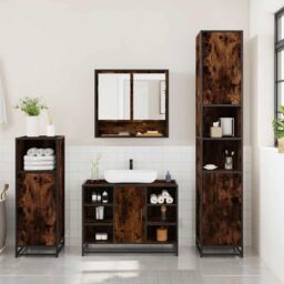 Berkfield Home 3 Piece Bathroom Furniture Set Smoked Oak Engineered Wood in Brown - thumbnail 3