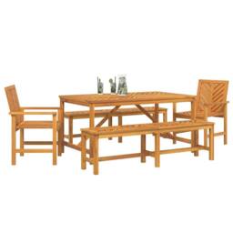 Berkfield Home 5 Piece Garden Dining Set Solid Wood Acacia in Brown - thumbnail 3