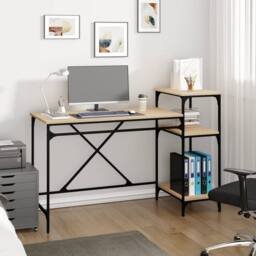 Berkfield Home Charming Desk with Shelves Sonoma Oak 135x50x90 cm Engineered Woo in Light Oak - Size: 135 x 50 x 90 cm - thumbnail 2