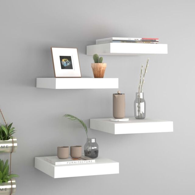 Berkfield Home Floating Wall Shelves 4 pcs White 23x23.5x3.8 cm MDF - image 1