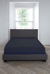 Serene 'Plain Dyed' Soft Touch 32cm Fitted Bed Sheet in Navy - Size: Single - thumbnail 2