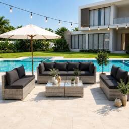 Home Detail Cancun Modular 8 Seater Rattan Garden Lounge Set in Mid Grey - thumbnail 1
