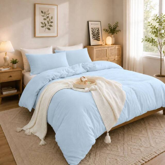 Grace Prewashed Microfibre Duvet Cover Set Soft Lightweight Zipper Closure in Light Blue - Size: Single - image 1