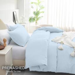 Grace Prewashed Microfibre Duvet Cover Set Soft Lightweight Zipper Closure in Light Blue - Size: Single - thumbnail 2