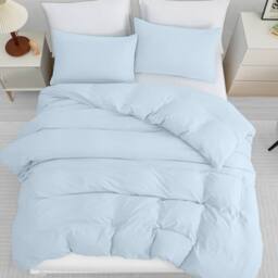 Grace Prewashed Microfibre Duvet Cover Set Soft Lightweight Zipper Closure in Light Blue - Size: Single - thumbnail 3