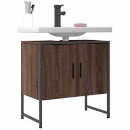 Berkfield Home Bathroom Sink Cabinet Brown Oak 60x33x60 cm Engineered Wood - Size: 60 x 33 x 60 cm - thumbnail 2