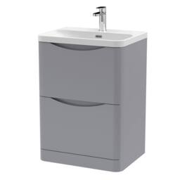 Balterley Bathroom Floor Standing 2 Drawer Vanity, Ceramic Basin, Grey, 600mm in Grey - thumbnail 1