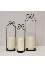 KDMD Large Black Metal Candle Holder with Bow - thumbnail 2