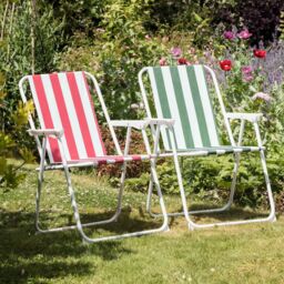 Harbour Housewares Folding Metal Beach Chairs Red/Green Stripe Pack of 4 - thumbnail 6