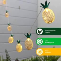 Gardenwize 2m Solar Pineapple LED String Lights 10 Warm White Hanging Lanterns in Yellow - thumbnail 3