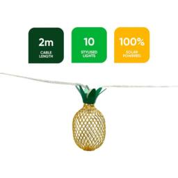 Gardenwize 2m Solar Pineapple LED String Lights 10 Warm White Hanging Lanterns in Yellow - thumbnail 2