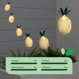 Gardenwize 2m Solar Pineapple LED String Lights 10 Warm White Hanging Lanterns in Yellow - thumbnail 5