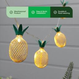 Gardenwize 2m Solar Pineapple LED String Lights 10 Warm White Hanging Lanterns in Yellow - thumbnail 6