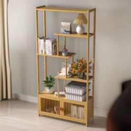Pirlo Plush Bamboo Bookcase Storage Cabinet Open Shelving Unit in Brown - thumbnail 4