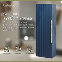 Balterley Front Wall Hung Single Door Tall Storage Unit, Brushed Brass, 400mm in Blue - thumbnail 3