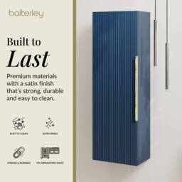 Balterley Front Wall Hung Single Door Tall Storage Unit, Brushed Brass, 400mm in Blue - thumbnail 2