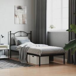 Berkfield Home Metal Bed Frame with Headboard Black 90x200 cm - thumbnail 2