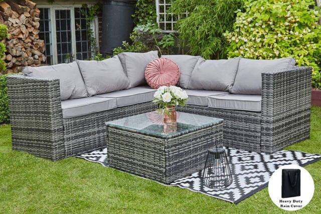 Furniture Maxi Vancouver 5 Seater Grey Rattan Corner Sofa Patio Set With Rain Cover - image 1