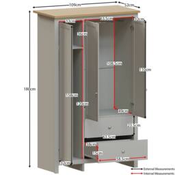 HD Designs Arlington 3 Door 2 Drawer Wardrobe 1800 x 1090 x 520 mm in Grey - thumbnail 3