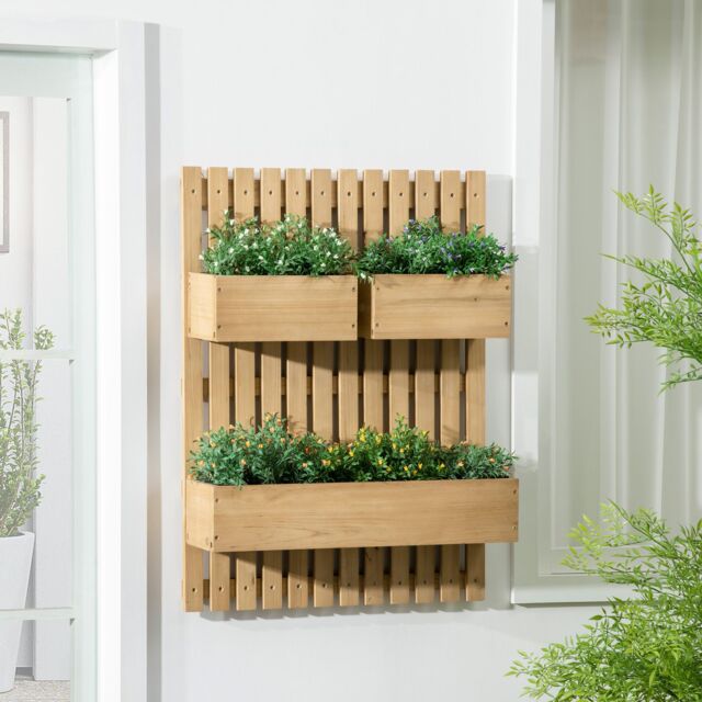 OUTSUNNY Wall-mounted Garden Planters w/ Trellis & 3 Movable Planter Boxes in Natural - image 1