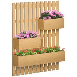 OUTSUNNY Wall-mounted Garden Planters w/ Trellis & 3 Movable Planter Boxes in Natural - thumbnail 2