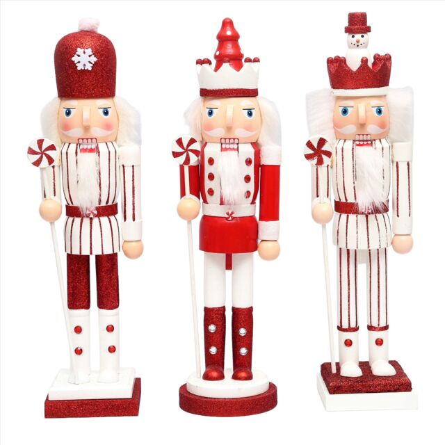 Shatchi 38cm Red Wooden Nutcrackers Soldiers King Christmas Ornament 3pcs Set - image 1