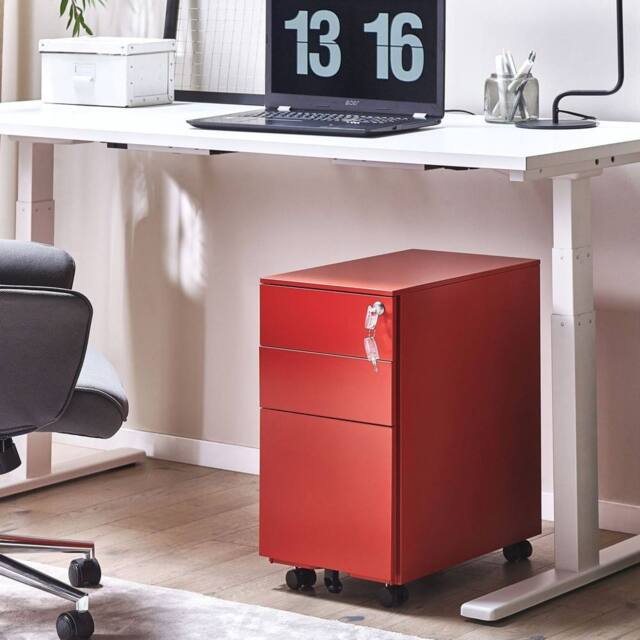 Wyld and Coco Red Metal Storage Cabinet - 3 Drawers with Lock and Castors - image 1