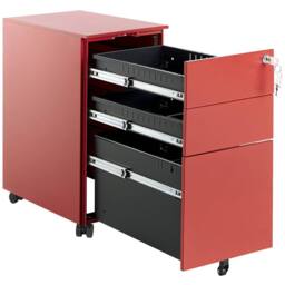 Wyld and Coco Red Metal Storage Cabinet - 3 Drawers with Lock and Castors - thumbnail 5