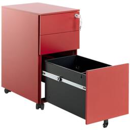 Wyld and Coco Red Metal Storage Cabinet - 3 Drawers with Lock and Castors - thumbnail 4