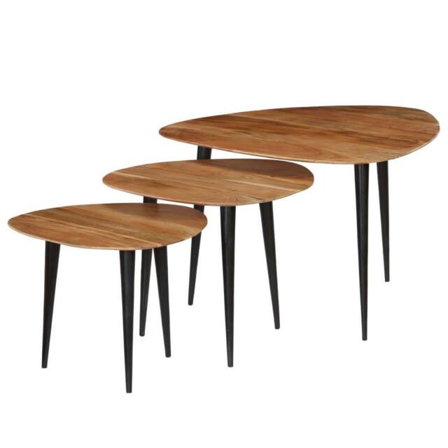 Berkfield Home Beautiful Coffee Table Set 3 Pieces Solid Acacia Wood in Brown - image 1